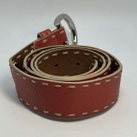 Fossil Women's Size Medium Orange Genuine Leather Thick Stitch Adjustable Belt - Picture 2 of 11